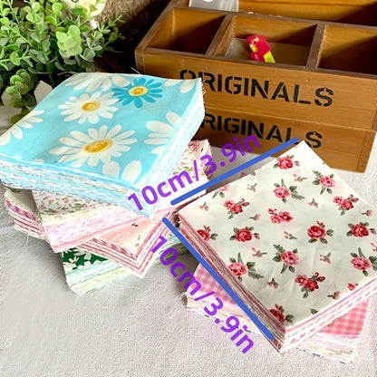 50pcs 10*10cm/3.9*3.9in Twill Pastoral Flowers And Plants Series Hundred Quilt DIY Patchwork