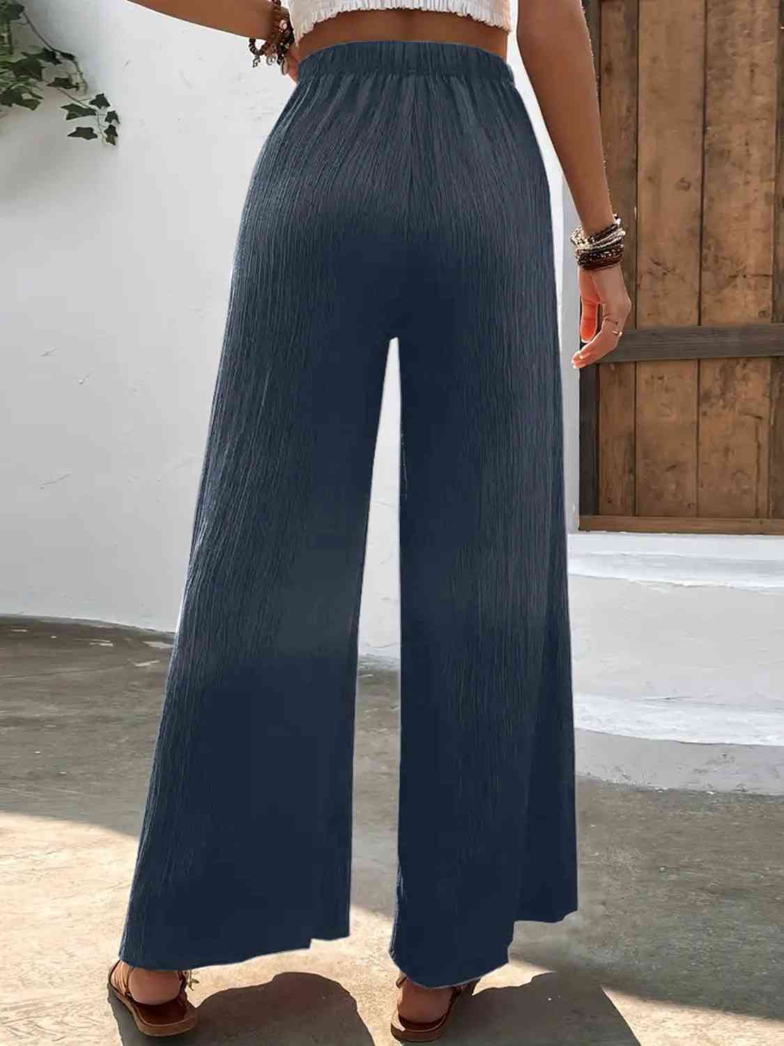 Pantalon large taille haute pleine taille