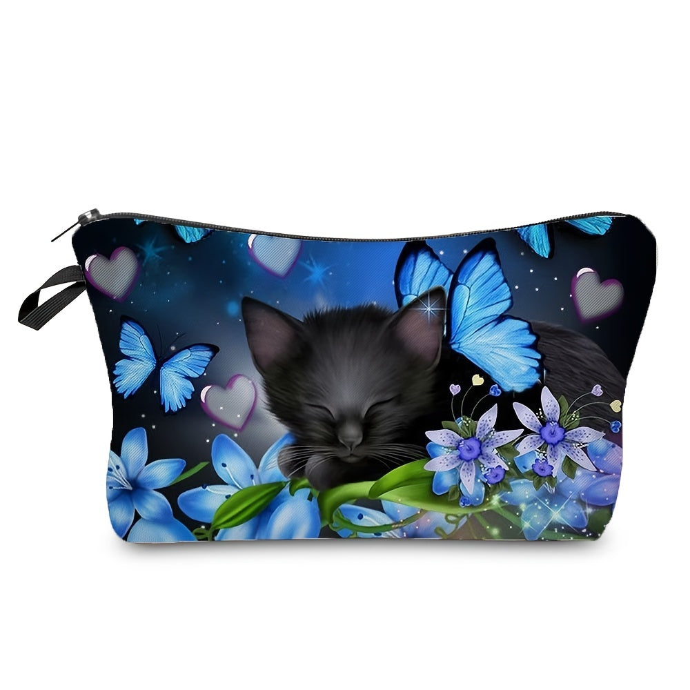 Stylish Butterfly Pattern Makeup Bag - Foldable Cosmetic Bag with Zipper for Toiletries and Travel