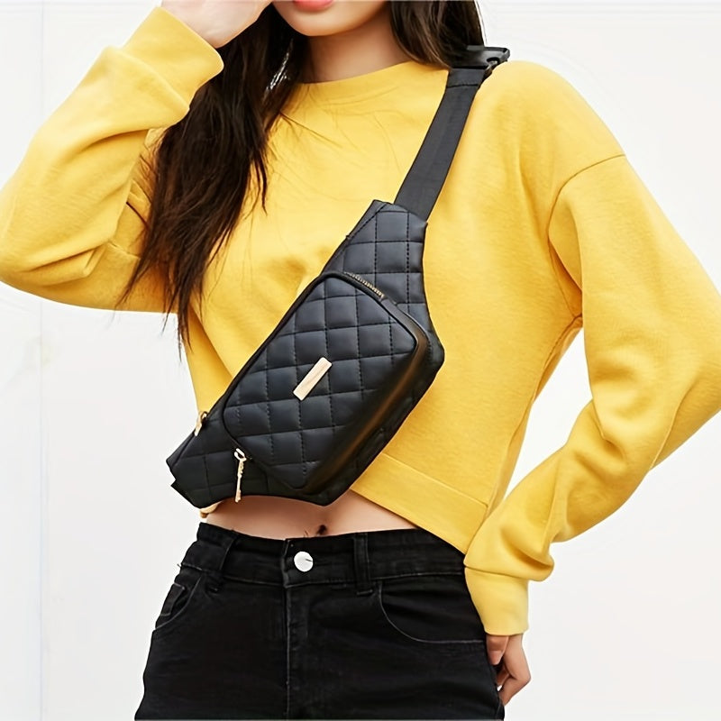 Stylish Argyle Quilted Fanny Pack for Women - PU Leather Chest Purse for Outdoor Sports and Travel