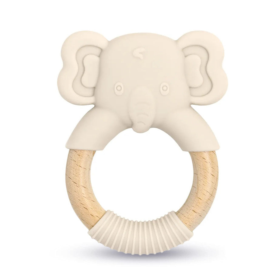 1pc Silicone Baby Teether Toy: Natural Beech Wood Handle, Soothe Babies' Sore Gums, Elephant Chew Toys For Infant Boys & Girls