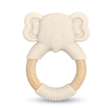 1pc Silicone Baby Teether Toy: Natural Beech Wood Handle, Soothe Babies' Sore Gums, Elephant Chew Toys For Infant Boys & Girls