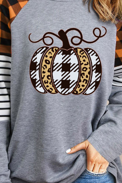 Round Neck Long Sleeve Pumpkin Graphic T-Shirt