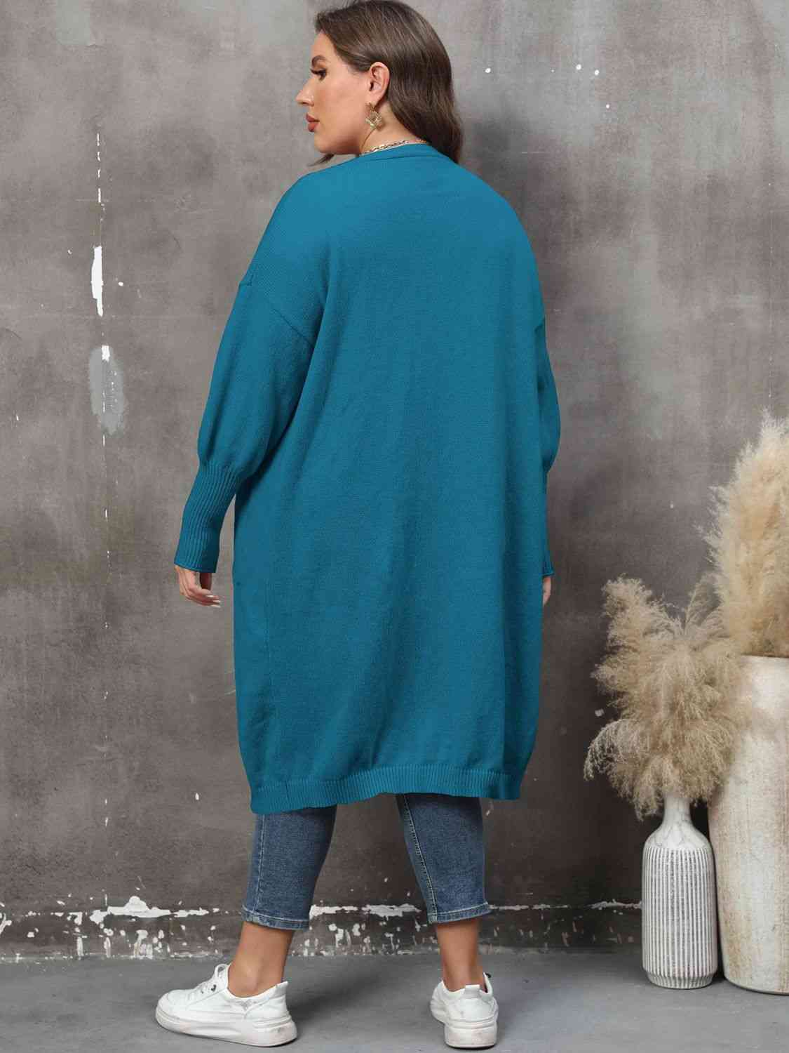 Cardigan avec Poche à Manches Longues de Grande Taille