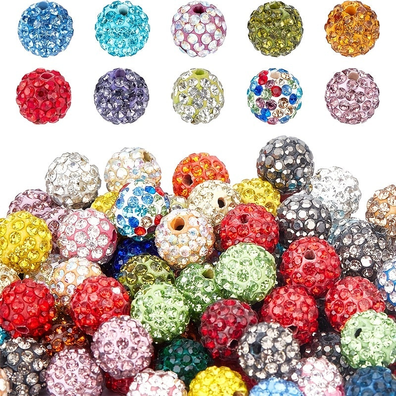 100pcs 10mm Fuchsia Rhinestone Pave Disco Ball Clay Beads, Polymer Clay Rhinestone Beads Round Charms Crystal Beads