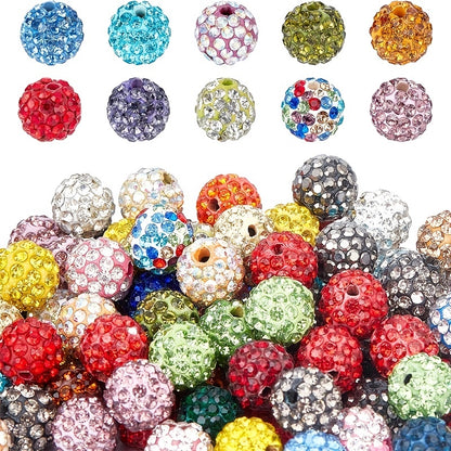 100pcs 10mm Fuchsia Rhinestone Pave Disco Ball Clay Beads, Polymer Clay Rhinestone Beads Round Charms Crystal Beads