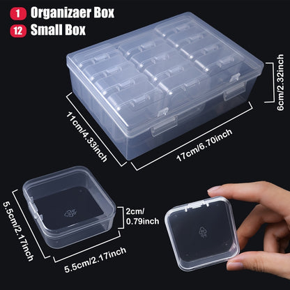 12pcs Mini Clear Plastic Beads Storage Box (2.12"x2.12"x0.79"), Small Empty Organizer Box With Hinged Lid For Storage Of Small Items, Jewelry,Hardware,DIY Art Craft Accessory