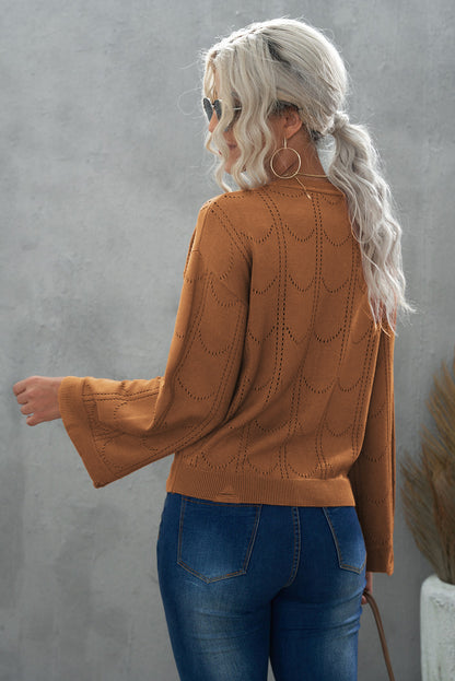 Openwork Flare Sleeve Pullover Sweater