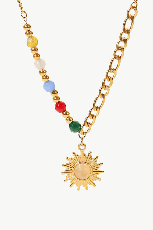 Collier pendentif en forme de soleil en opale