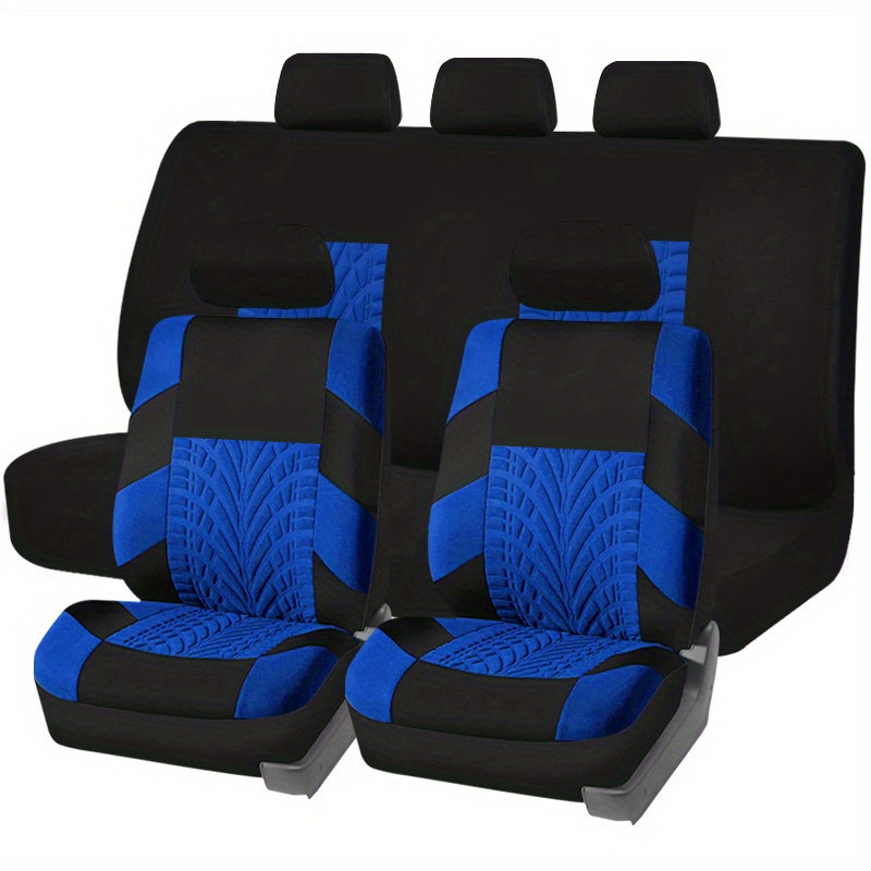 9pc Universal Car Seat Covers Set - Gray, Black, Tan, Blue, Red - Thick Foam Cushion & Protector - Auto Accessories Decoration