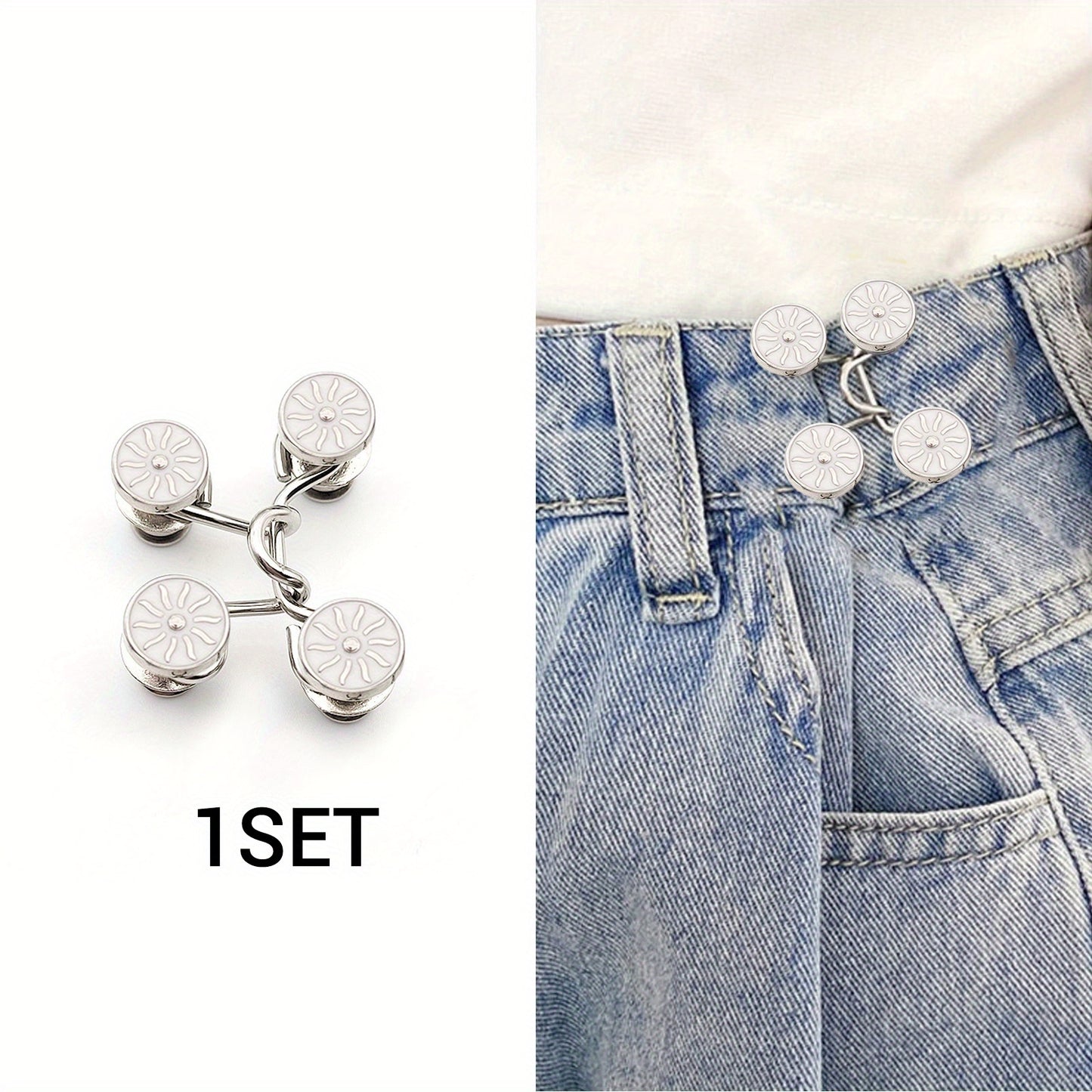 1 Set Of Pant Waist Tightener Instant Jean Buttons For Loose Jeans Pants Clips For Waist Detachable Jean Buttons Pins No Sewing Waistband Tightener