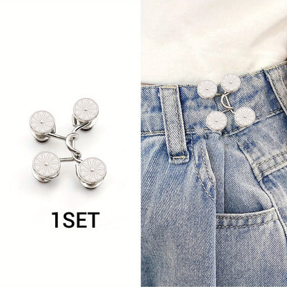 1 Set Of Pant Waist Tightener Instant Jean Buttons For Loose Jeans Pants Clips For Waist Detachable Jean Buttons Pins No Sewing Waistband Tightener