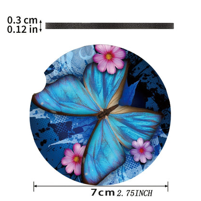 2pc-4pcs Blue Butterfly Cup Coaster For Car SUVs Trucks, 2 Pack Cup Holder Coasters, 3pcs/set, 6pcs/set Car Interior Accessories