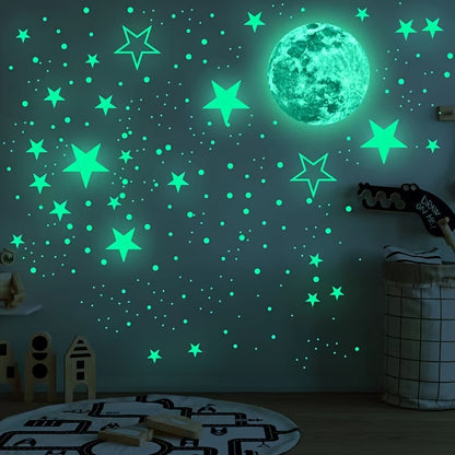 5sheets/set Self Adhesive Fluorescent Stickers, Luminous Moon Glow Stars Wall Decor For Kids, Wall Room Diy Creative Wall Stickers (total444pcs)