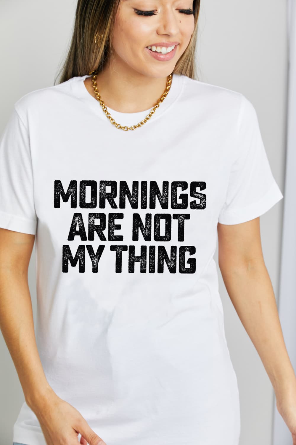 Simply Love T-shirt en coton graphique en taille réelle LES MATINS NE SONT PAS MON CHOSE