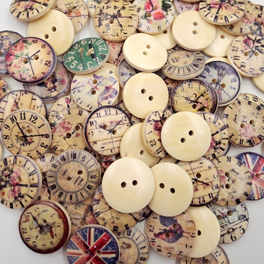 50pcs Vintage Wooden Clock Buttons - Perfect for Jewelry Making!