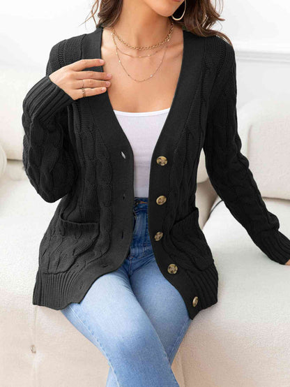 Button Down Cable-Knit Cardigan