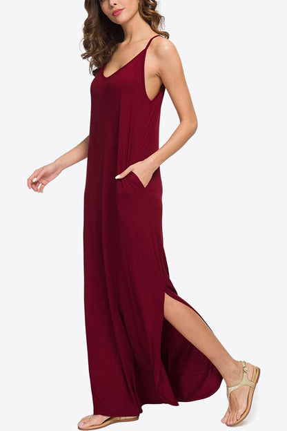 Split Spaghetti Strap Maxi Dress with Pockets