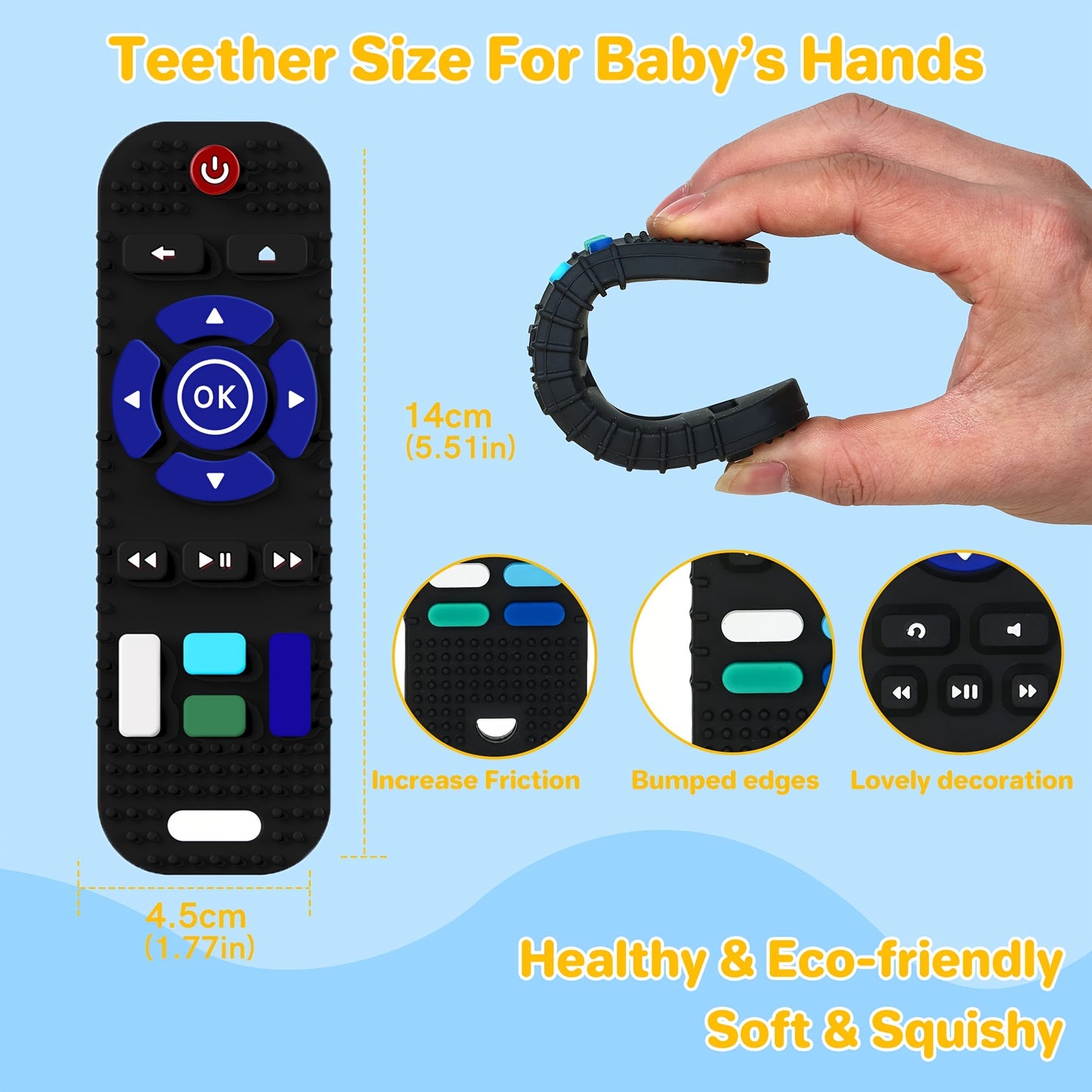 2 pièces jouets éducatifs de dentition en silicone pour bébés - jouet à mâcher sensoriel avec forme de télécommande TV - parfait pour les bébés de dentition de 6 à 18 mois 