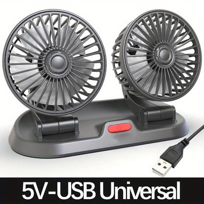 Universal Rotatable Vehicle Fan for Trucks, Cars, and Touring Cars - Dual Head USB Fan with 12V and 24V Compatibility - Provides Powerful and Efficient Cooling on the Go