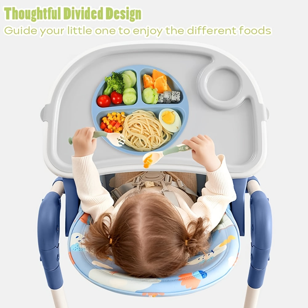 Suction Plates For Babies & Toddlers,100% Silicone Plates Stay Put With Suction Feature, Divided Design, Microwave & Dishwasher Safe