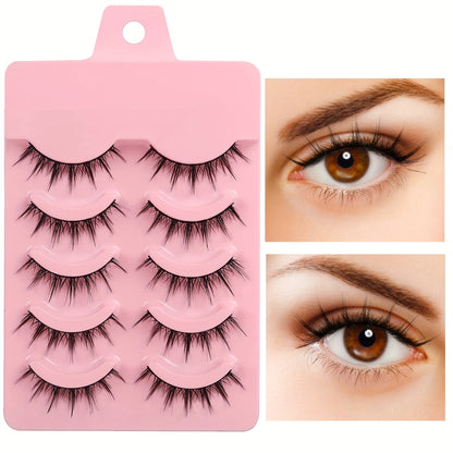 5-Pair Pack of Natural-Looking Manga Anime Lashes - Perfect for Cosplay, Korean, and Japanese Eyelashes!