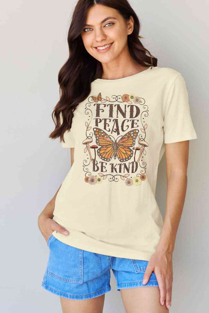 Simply Love T-shirt en coton graphique FIND PEACE BE KIND pleine taille